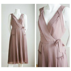 Burberry Mauve Pleated Midi Wrap Dress